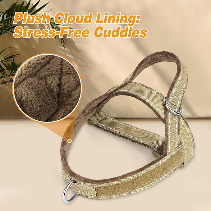 Forestpaw No Pull Dog Harness with Large Handle,Slip on Reflective Vest with Quick Release Buckle,Comfortable Flannel Lining for Medium Large Dogs Walking Training (Includes 3 Patches),Brown XL