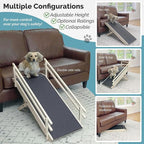 DoggoRamps Dog Ramp for Couch with Safety Rails - Adjustable from 14" to 21" with Anti-Slip PAWGRIP & Convenient Platform Top - for Small Dogs up to 150lbs - Made of Solid Hardwood in North America