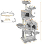 Topeakmart 71.5 inch Cat Tree Tower, Cat Furniture w/ 2 Condos, 2 Perches, 2 Hanging Balls Pet Stand House with Basket and Hammock for Indoor Cats and Kittens, Light Gray
