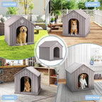 Dog House Outdoor Weatherproof，Waterproof Resin Outside Dog House with Elevated Floor and Air Vents, Durable Doghouse for Samll Medium Large Dogs (Light Grey, 38.62" L×36.26" W×38.07" H)