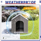 Bifanuo Dog House Outdoor Indoor, Plastic Small Dog House-Weatherproof Design with Air Vents & Elevated Floor for Small to Medium Dogs, Easy Clean and Assemble (Grey)