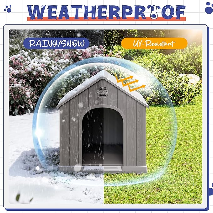 Bifanuo Dog House Outdoor Indoor, Plastic Small Dog House-Weatherproof Design with Air Vents & Elevated Floor for Small to Medium Dogs, Easy Clean and Assemble (Grey)