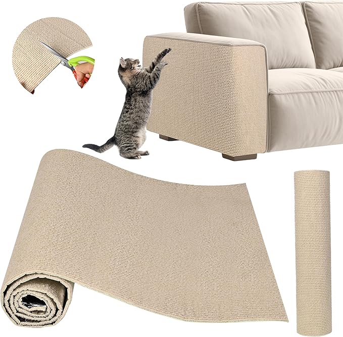 Cat Scratch Furniture Protector,Couch Protector from Cat Claws,Cat Couch Scratcher,Adhesive Cuttable Kitten Scratch for DIY Climbing,Suitable for Sofa,Wall,Door,Table Legs (Khaki, 39.3x15.7in)