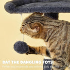 Cat Tree for Indoor Cats - Tall Multi-Level Cat Tower with Condos, Sisal Scratching Posts and Hammock, Top Perch with Dangling Toys for Large Cats and Kittens, Smoky Grey