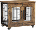 Lulive Small Dog Crate Furniture, Dog Kennel Indoor Double Doors Wooden Dog Cage, 27.1'' Heavy Duty Dog Crate with Cushion & Wheels, Decorative End Table Pet House Chew-Resistant for Small Dogs, Brown