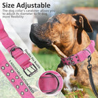 Tactical Dog Collar with Control Handle, Military Adjustable Pet Collar Reflective Heavy Metal Buckle Dog Collar, Soft Nylon Training Collar for Medium Large Dogs (Rose Red, Large)