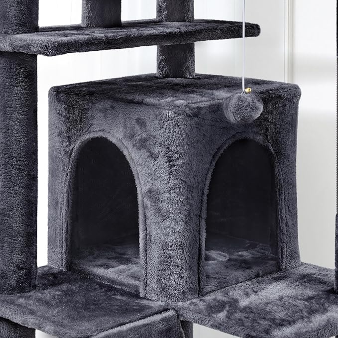 Topeakmart Cat Tree, 80-Inch Cat Tower for Indoor Cats, Multi-Level Cat Condo with Scratching Posts, Padded Perches and Ladder, Cat Stand House Furniture, Dark Gray