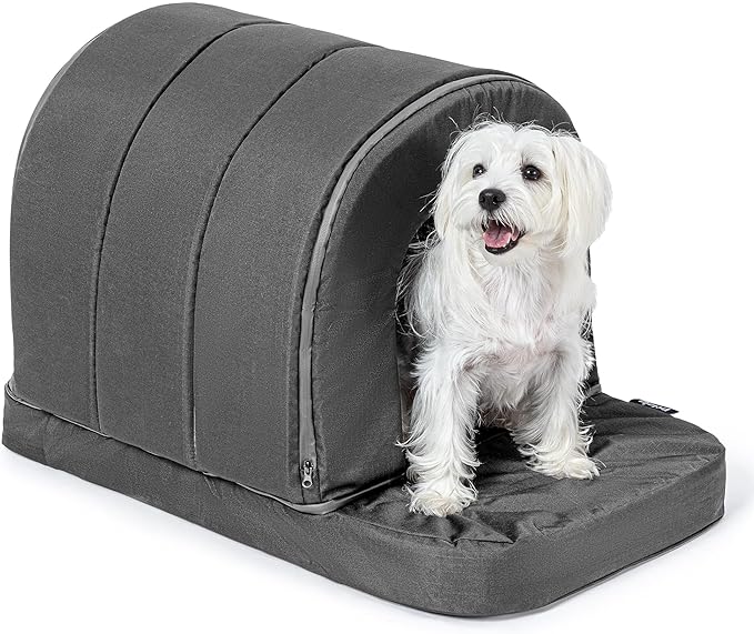 Orthopedic Dog House 2.0 - Outdoor Waterproof Dog Shelter w/Porch - Scratch Proof Indoor Pet House w/Egg-Crate Foam - Ideal for Small Breeds & Fits 24-Inch Crate - 23"x16", Charcoal
