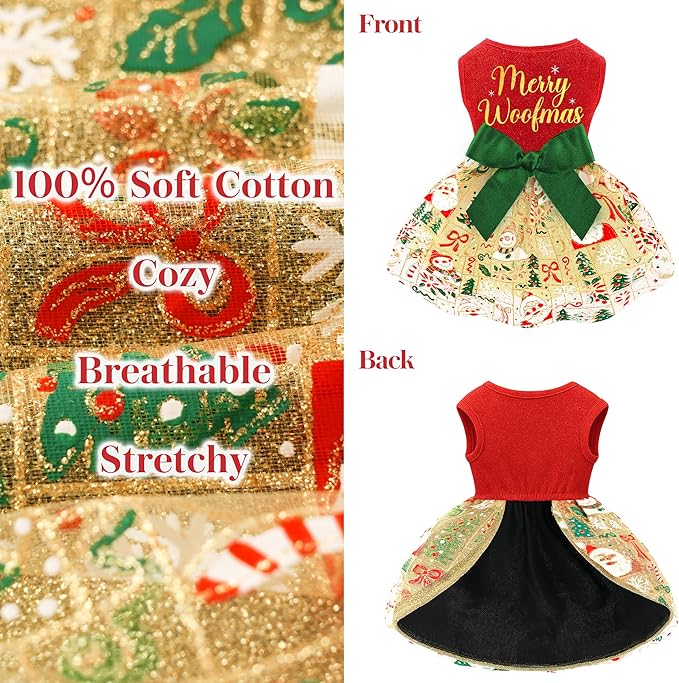 Dog Christmas Outfit Cute Dog Christmas Dress with Bowknot Tulle Puppy Clothes for Small Medium Dogs Cats Boys Girls Pet Costume