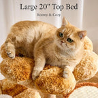 797Audio Natural Wood Flower Cat Tree, Modern Cat Tower with Real Solid Wood Branch, Luxury Aesthetic Cat Tree with Scratching Post,Scratch Pad,Cat Tree Tower for Indoor Large Adult Cats,Autumn Yellow
