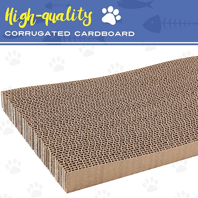 PrimePets 3-Pack Cat Scratcher Cardboard with Box, 17.3" Large Reversible Cat Scratching Pads for Indoor Cats, Heavy Duty Corrugated Cat Scratches Board, Furniture Protector for Large Cats & Kittens