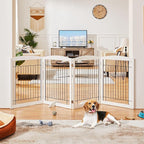 Yaheetech 32-inch Tall Dog Gate Extra Wide Pet Gate for Dogs Indoor Foldable Wire & Wooden Puppy Safety Fence w/2 Support Feet,Freestanding Dog Gate for The House, Doorway, Stairs(White,4 Panels)