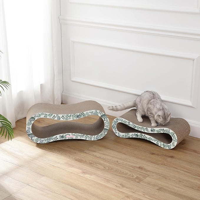 CSR1014F Suvi 26" Modern Cardboard Infinity 2-in-1 Lounge Bed Cat Scratcher with Catnip, Garden Cats