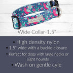 Lucky Love Dog Wide Dog Collar - Adjustable, Durable, Soft Webbing, & Comfortable 1.5 inch Wide Collar for Dogs Male and Female with Strong Buckle - Carriebelle, Large