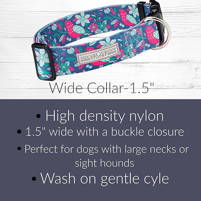 Lucky Love Dog Wide Dog Collar - Adjustable, Durable, Soft Webbing, & Comfortable 1.5 inch Wide Collar for Dogs Male and Female with Strong Buckle - Carriebelle, X-Large