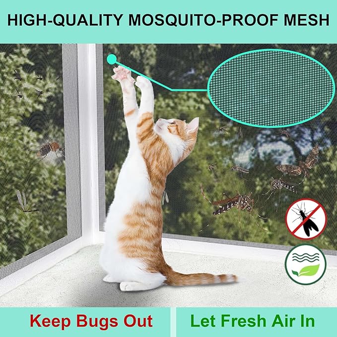 GDLF Winter Cat Window Box – Cat Window Perch Catio with Windproof Cover & Door, Fits 24.3–38.8" Openings (Min Height 16")