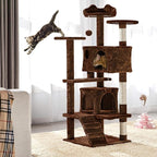 Topeakmart 54in Cat Tree, Cat Tower w/Large Cat Condo Scratching Posts and Perch, Cat Stand House Furniture, Brown