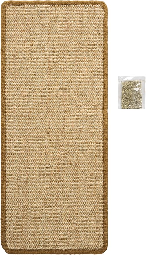 SAFAVIEH Cat Scratch Mat Pad Collection, 9" x 14", Natural Brown, Sisal Boucle Weave, Velcro & Slip Resistant Backing