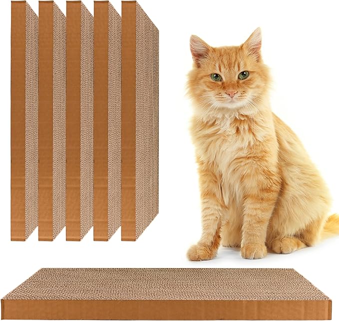 5 in 1 Cat Scratching Pads for Indoor Kitten Play, Recyclable and Durable Corrugated Cardboard Cat Scratcher Pad Suitable for Rest, Grinding Claws and Play (5 Pack)