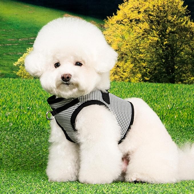 Puppia Amatus Dog Vest Harness B (Step-in) Fashionable Houndstooth Pattern Spring Summer Harness for Small and Medium Dogs, Black, Medium