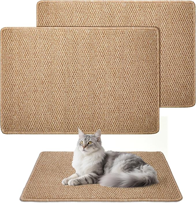 2 Pack Cat Scratcher Mat 23.6 X 15.7 Inch Natural Sisal Cat Scratching Carpet with Anti-Slip Base Rabbit Floor Scratching Pad Rug for Cats Guinea Pig Bunny Rabbit