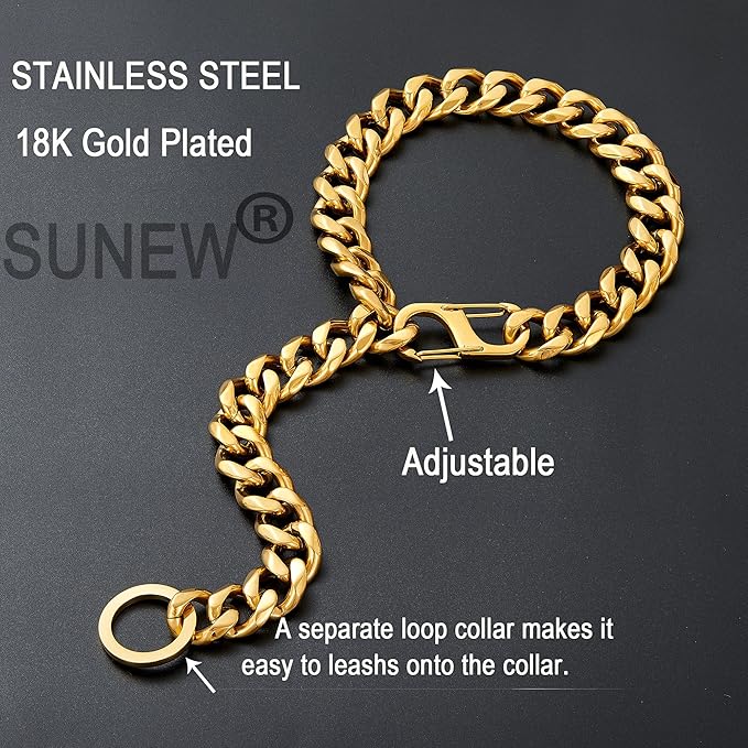 Adjustable Stainless Steel 19MM Gold Plated Dog Titan Collar Necklace Training Walking Metal Dog Duty Chew Proof for Small Medium Large Dogs American Pitbull German Shepherd (19MM*26inch, Gold)