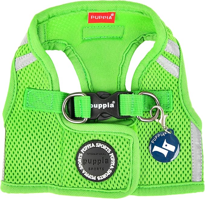 Puppia Soft Vest Dog Harness No Choke Step-in Reflective Triple Layered Breathable Mesh for Small and Medium Dog, Green, Small