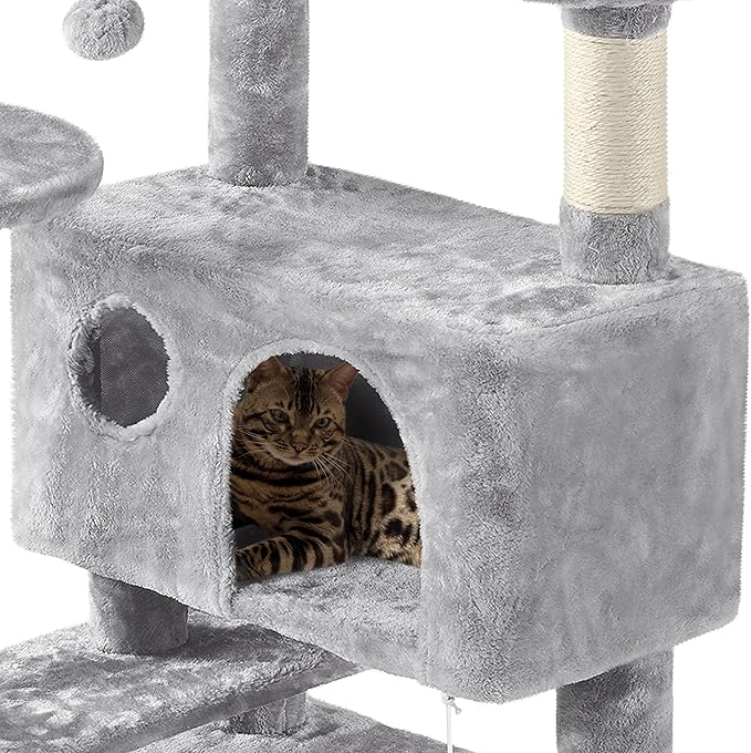 Topeakmart 61in Cat Tree for Indoor Cats, Cat Tower with Scratching Posts Spacious Perch & Platform for Kittens, Light Gray