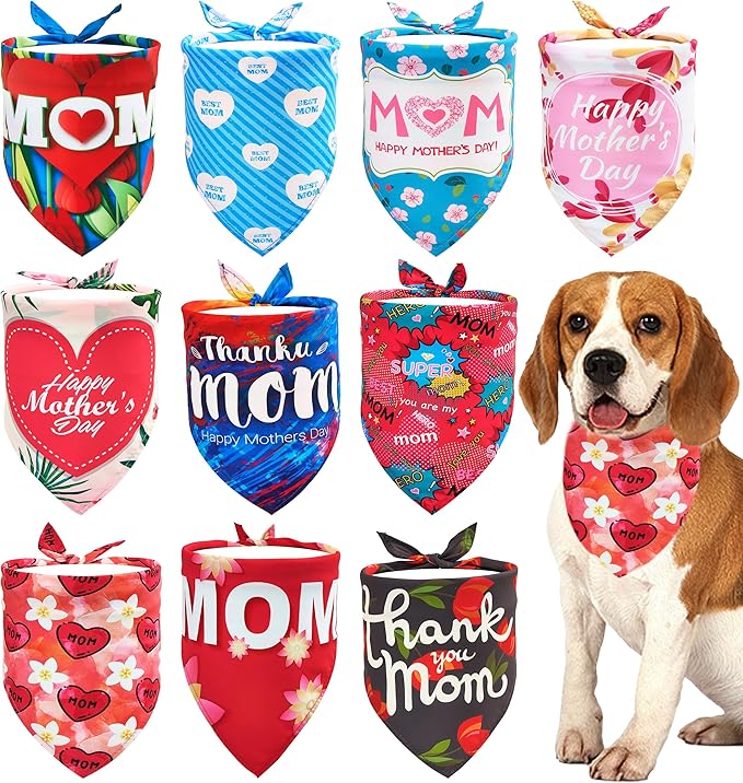 10PCS Mother's Day Dog Bandanas for Medium Pink Blue Yellow Girl BoyPuppy Doggie Grooming Accessories