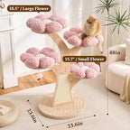 Aesthetic Flower Cat Tree Tower with Scratching Post for Indoor Cats, 48" Modern Cat Tree with Wood Sculpted Branch, Flower Cat Beds, Scratching Board & Interactive Squeaky Toy, Sakura Pink