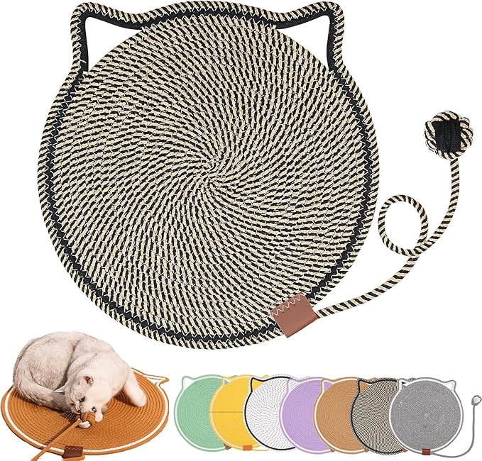 Celery Pets, Dual Scratching Pad for Cats, Celery Pets Cat Scratcher Mat, Natural Cotton Rope Cat Scratching Mat, Scratching Pads for Indoor Cats (Black A,17in)