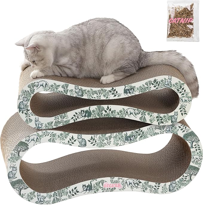 CSR1014F Suvi 26" Modern Cardboard Infinity 2-in-1 Lounge Bed Cat Scratcher with Catnip, Garden Cats