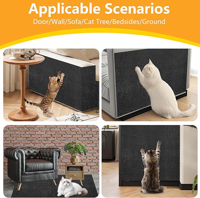 Cat Scratch Pad for Wall,Cuttable and Adhesive Cat Scratching Mat,Fun Interactive Scratcher,Cat Scratch Furniture Protector (Black,78.7×15.8inch)