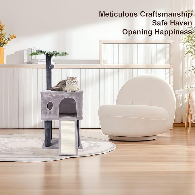 Cat Tree for Indoor Cats, Cat Tower with Scratching Post, Modern Activity House for Large Cats, Condo with Board, Kittens Cave