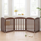 SPIRICH 120" Extra Wide 28" Tall Dog Gate Indoor, Dog Gates for Doorways, Stairs, The House, Wooden Freestanding Foldable Pet Gate, Step Over Puppy Safety Fence, 5 Panels, Brown