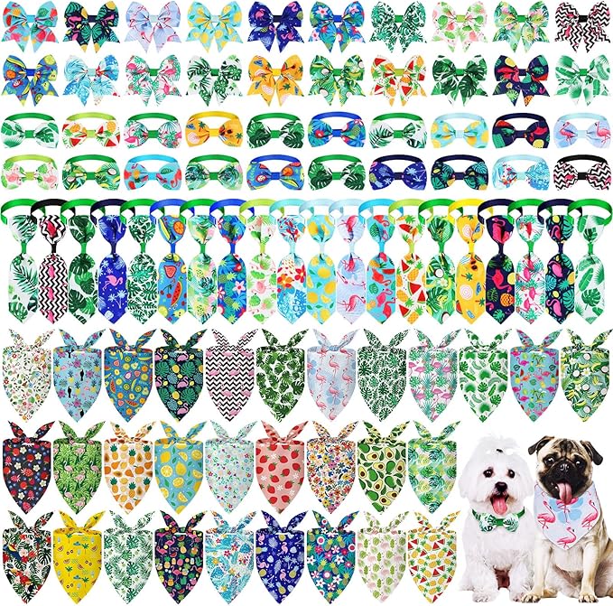 Reginary 120 Pcs Dog Bandanas for Summer Bulk Dog Bows Set Bow Ties Cat Scarf Colorful Washable Triangle Pet Kerchief Cute Bib for Summer Small Medium Large Pets Grooming Accessories Costume