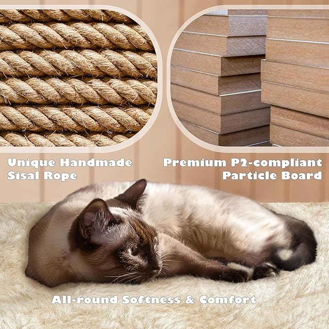 Yaheetech 54in Cat Tree, Multi-Level Cat Tower with Spacious Perch, 2 Cozy Caves, Scratching Posts, Climbing Ladder, 2 Plush Balls, Durable Pet House Furniture for Indoor Kittens, Beige