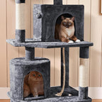 Yaheetech 70.5in Cat Tower, Multi Level Cat Tree Kitten Condo with 2 Condos & 2 Plush Perches & Scratching Post & Dangling Ball for Medium/Large Cats Dark Gray