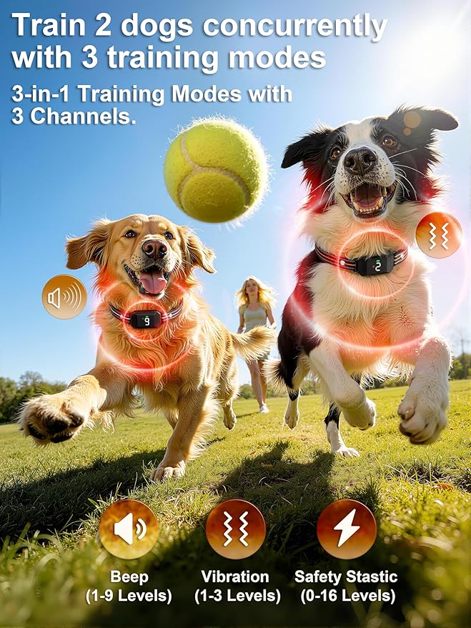 Small Shock Collar for 2 Small Dogs(5-30Lb), Dog Training Collar with Remote for Small & Medium Dogs, 3 Channels, Waterproof, Rechargeable, Collar with Beep, Vibration, Safe Shock,1300ft