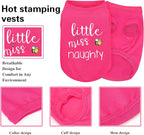 Pink Cotton Dog Shirt with 'Little Miss Naughty' Bee Print, Soft & Breathable Pet Apparel for Small to Large Dogs, All-Season Sleeveless Vest, Cute and Comfortable Dog Outfit.Pink XS