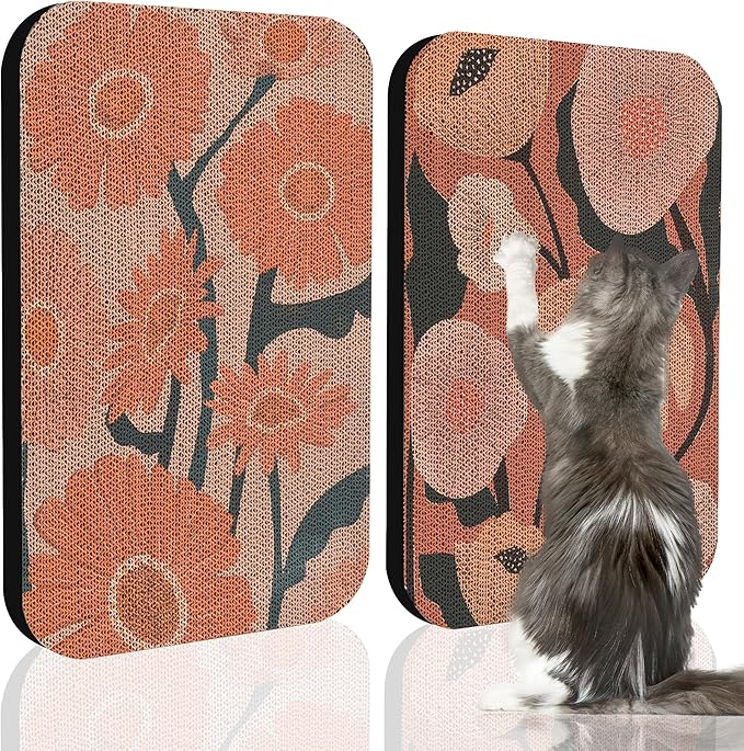 2 Pack Art Cat Scratcher, Wall-Mountable Cat Scratch Pad, Wall Cat Scratcher 16.7x11x1 Inch Cat Scratching Board for Indoor Cats Toy(Flower Series1)