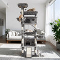 80 Inch Cat Tree, Large Cat Tower with 9 Scratching Posts, 2 Perches, 2 Caves, 2 Basket, 2 Stairs, Extra Large Hammock, Multi-Level Plush Cat Condo for Indoor Cats/Grey Leopard Print
