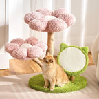 Modern Natural Solid Wood Cat Tree Tower for Indoor Cats Large Adult, 30 inch Flower Cat Tree with Scratching Post, Luxury Aesthetic Cat Tree with Cloud-Soft Flower Perches and Sisal Scratching Pad