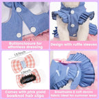 Dog Dress, Fashion Puppy Tutu Princess Dresses for Small Dogs Girl, Sweet Skirt with Dog Bowknot Clips, Spring Dog Cat Clothes Pet Apparel (Denim Princess Dress, X-Small)