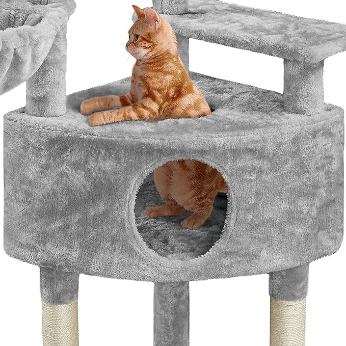 Topeakmart 46'' Cat Tree Cat Tower, with Thicker Scratching Posts, Larger Plush Perch, Spacious Condo, Basket, Multi-Level Cat Condo Furniture for Indoor Cats Kitty Pet Play House
