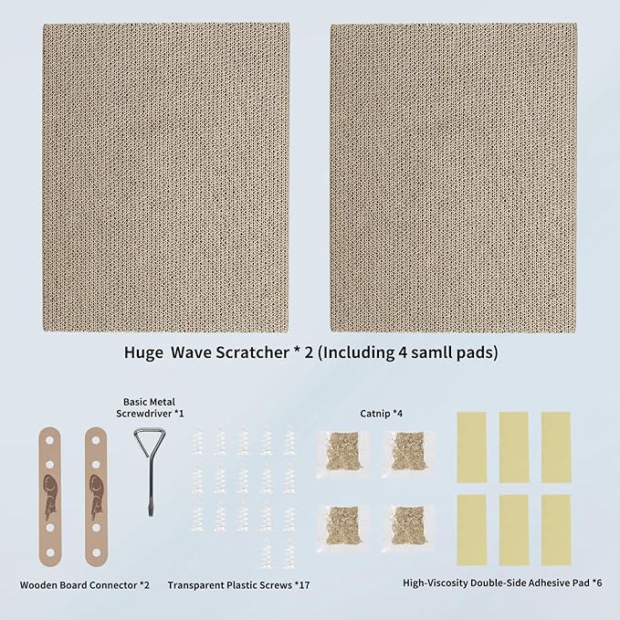 ALLGEAR 33"x13" Extra Large Cat Scratcher Lounge, Jumbo Corrugated Cardboard Scratching Pad for Large Cats, Wave Reversible Thick 2.2"–1.4", W/Catnip, Durable Cat Bed (2 XL Pads = 4 Medium Pads)