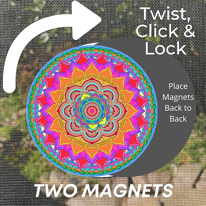 Screen Door Magnets Double Sided – Keep People, Kids, and Dogs from Running into a Screen Door. Saver - Robbins Aria Rainbow Mandala