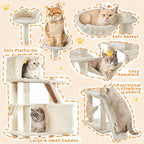 Yaheetech Cat Tree, 82.5in Large Tower w/Hammock, 2 Kitty-Ear Perches, 2 Cozy Condos, Scratching Posts, Basket, Furniture for Large Cats, Kittens, Beige