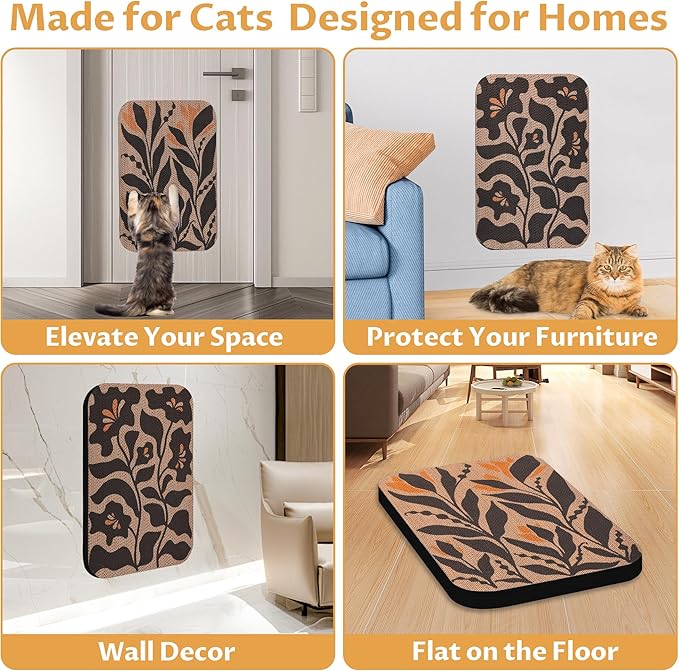 2 Pack Art Cat Scratcher, Wall-Mountable Cat Scratch Pad, Wall Cat Scratcher 16.7x11x1 Inch Cat Scratching Board for Indoor Cats Toy(Black and White 2)