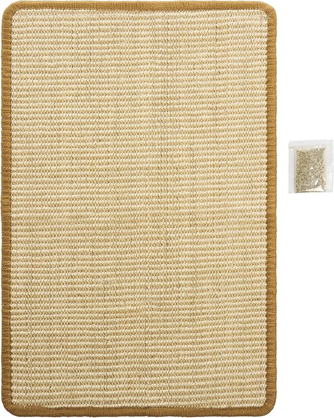 SAFAVIEH Cat Scratch Mat Pad Collection, 16" x 24", Beige, Sisal & Jute Boucle Weave, Velcro & Slip Resistant Backing